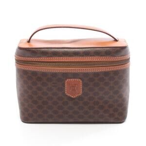 Celine Macadam Handbag Canvas Leather Brown
